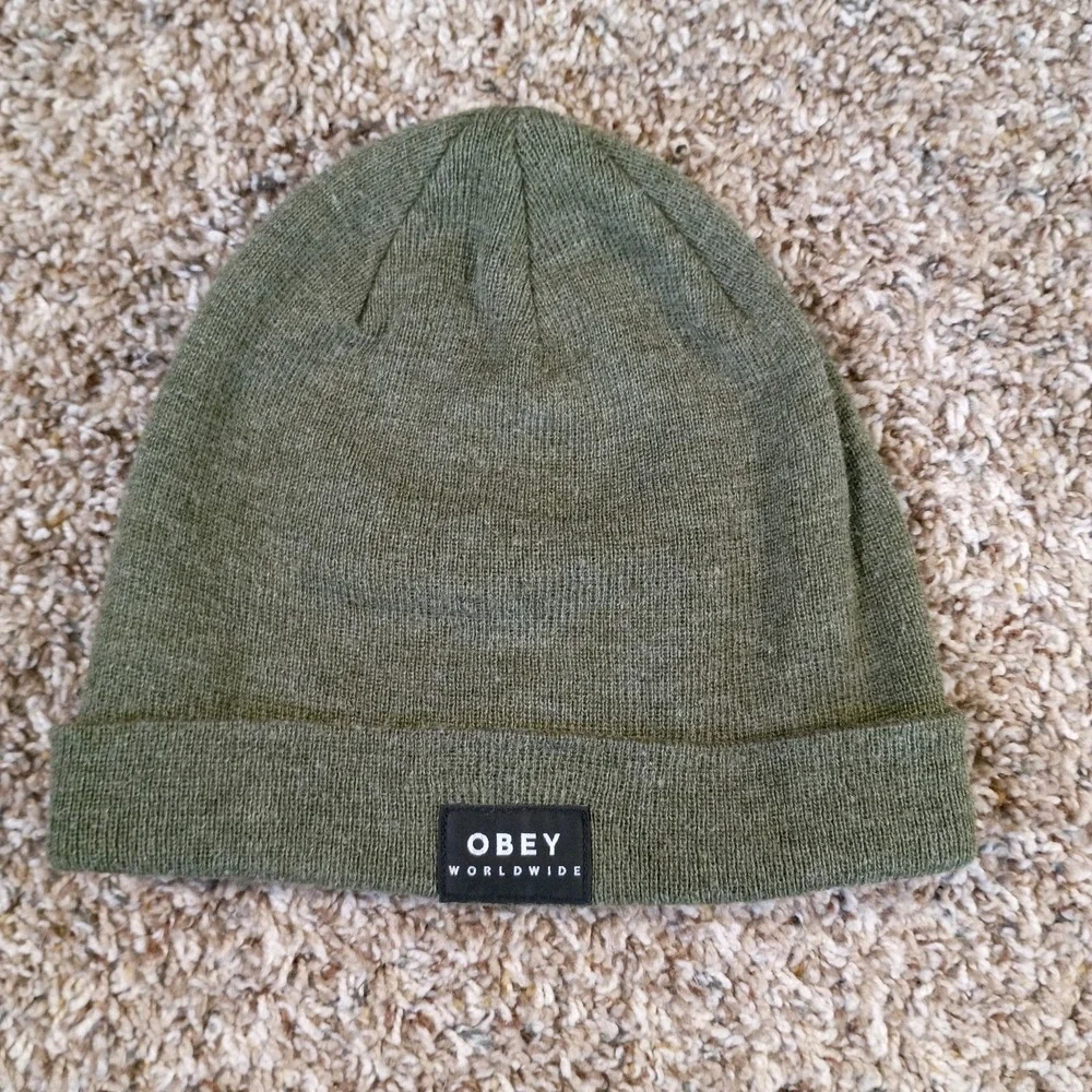 Obey Worldwide Beanie Hat Green One Size‎ Fits All Adult